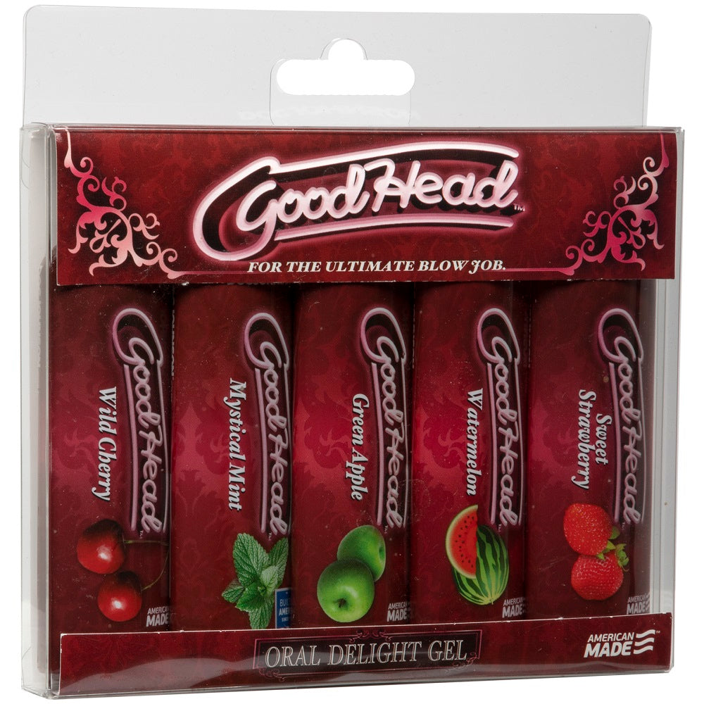 Doc Johnson Goodhead flavoured lubricant 5 pack on a white background