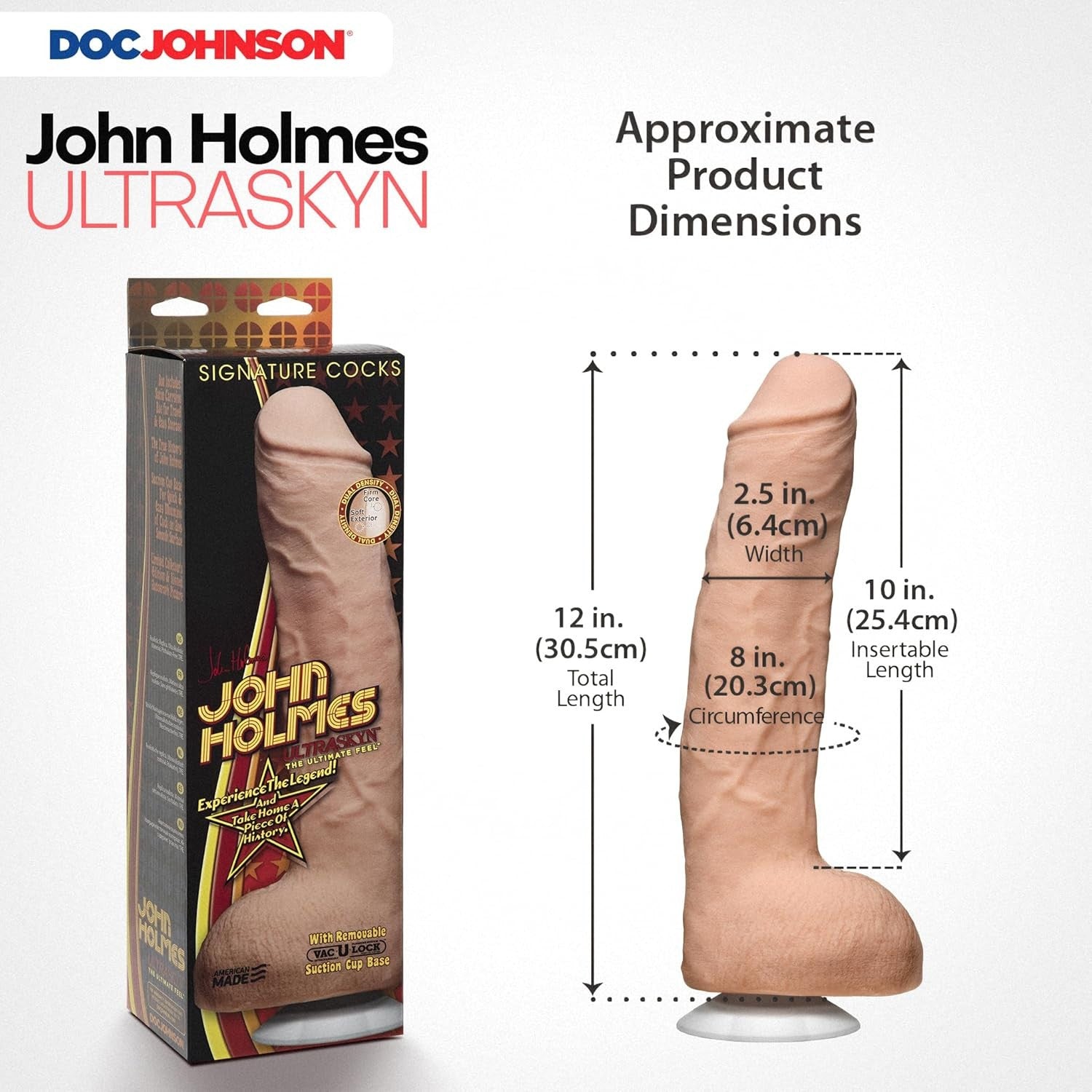 Doc Johnson John Holmes Cock Ultraskyn Vac-U-Lock Suction Cup Dual Density Dildo