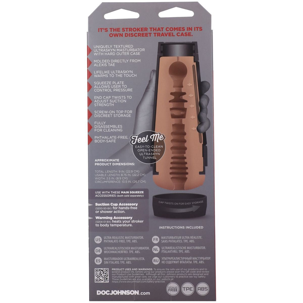 Packaging of a masturbator with branding and product details on a white background
