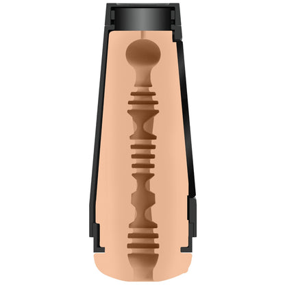 Internals of masturbator with black case on a white background