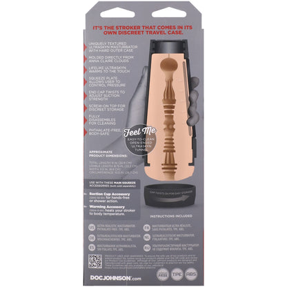 Product packaging for a personal sex toy with text and branding on a gray background