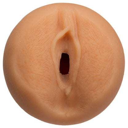 Realistic silicone vagina masturbator on a white background