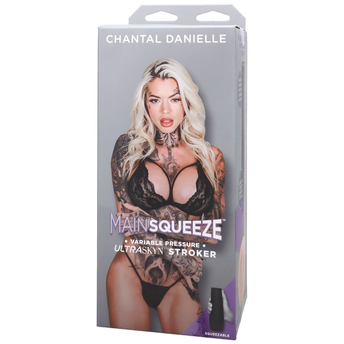 Product packaging for 'Main Squeeze' by Chantal Danielle with a model on the box.