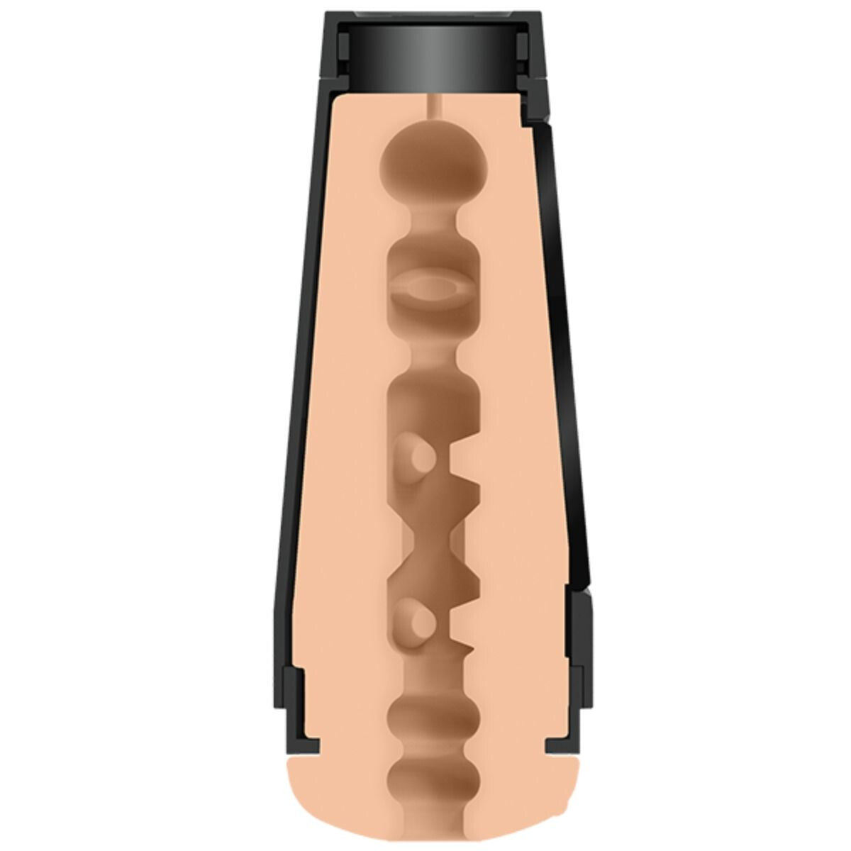 Beige and black sex toy on a white background