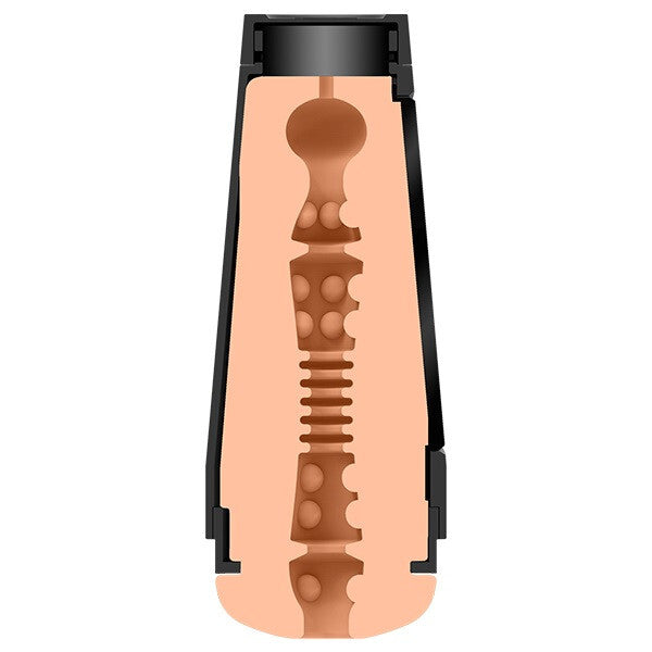 Internals of a masturbator with a black case on a white background