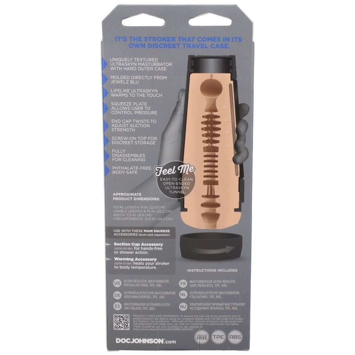 Product packaging with text and a wooden tool on a gray background