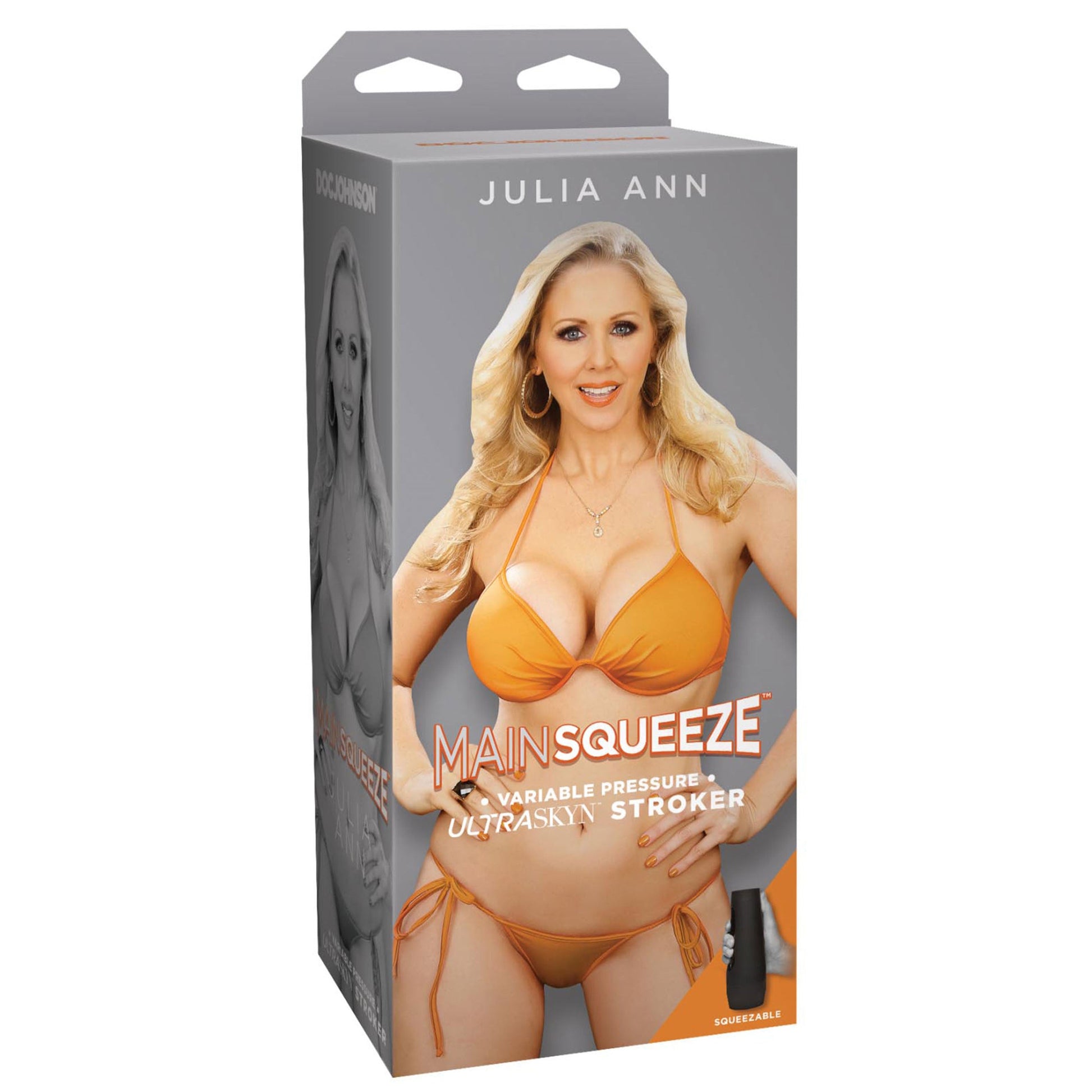 Doc Johnson Main Squeeze Julia Ann Pussy Male Masturbator UltraSkyn Stroker packaging on a white background