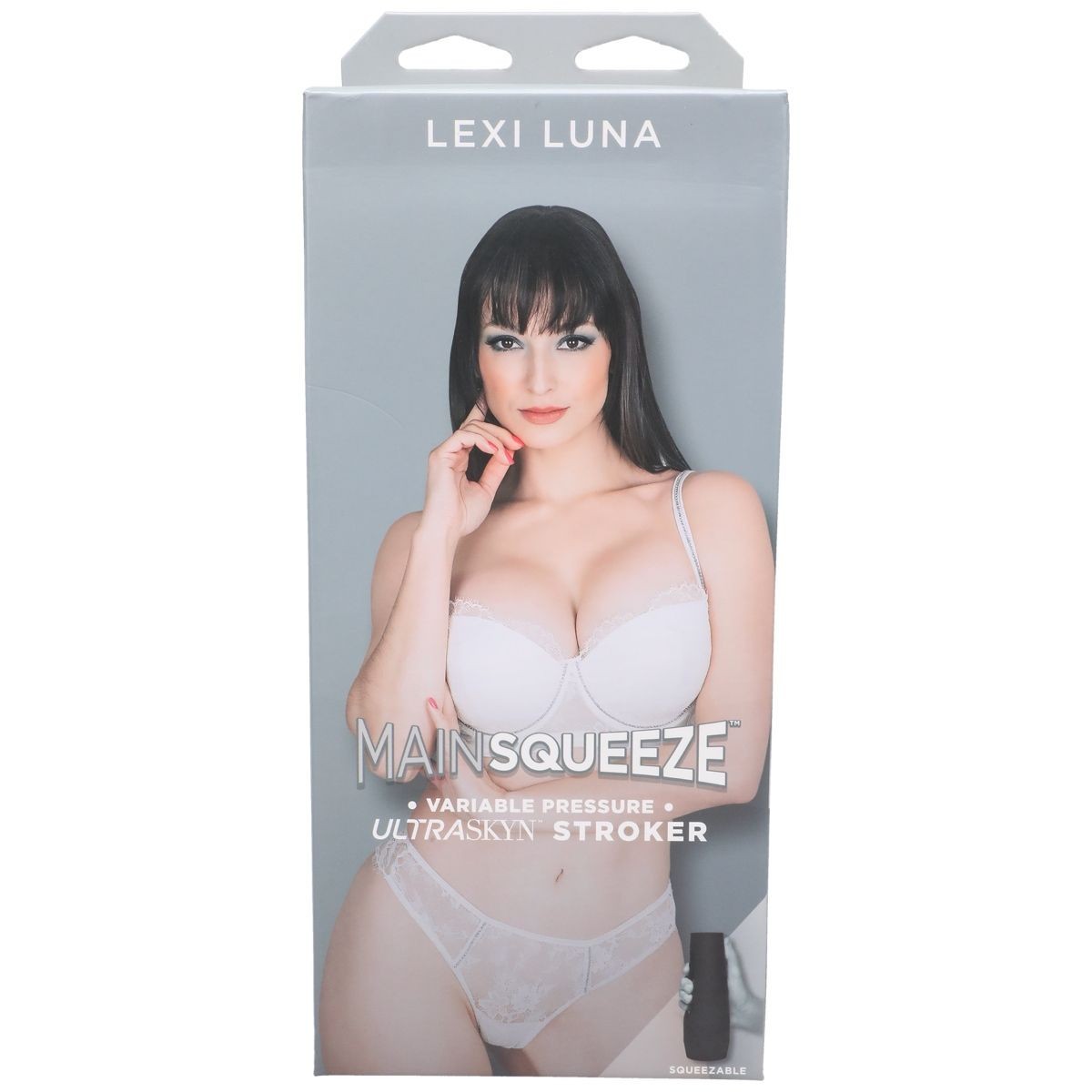 Lexi Luna Mainsqueeze product packaging with a model wearing lingerie.