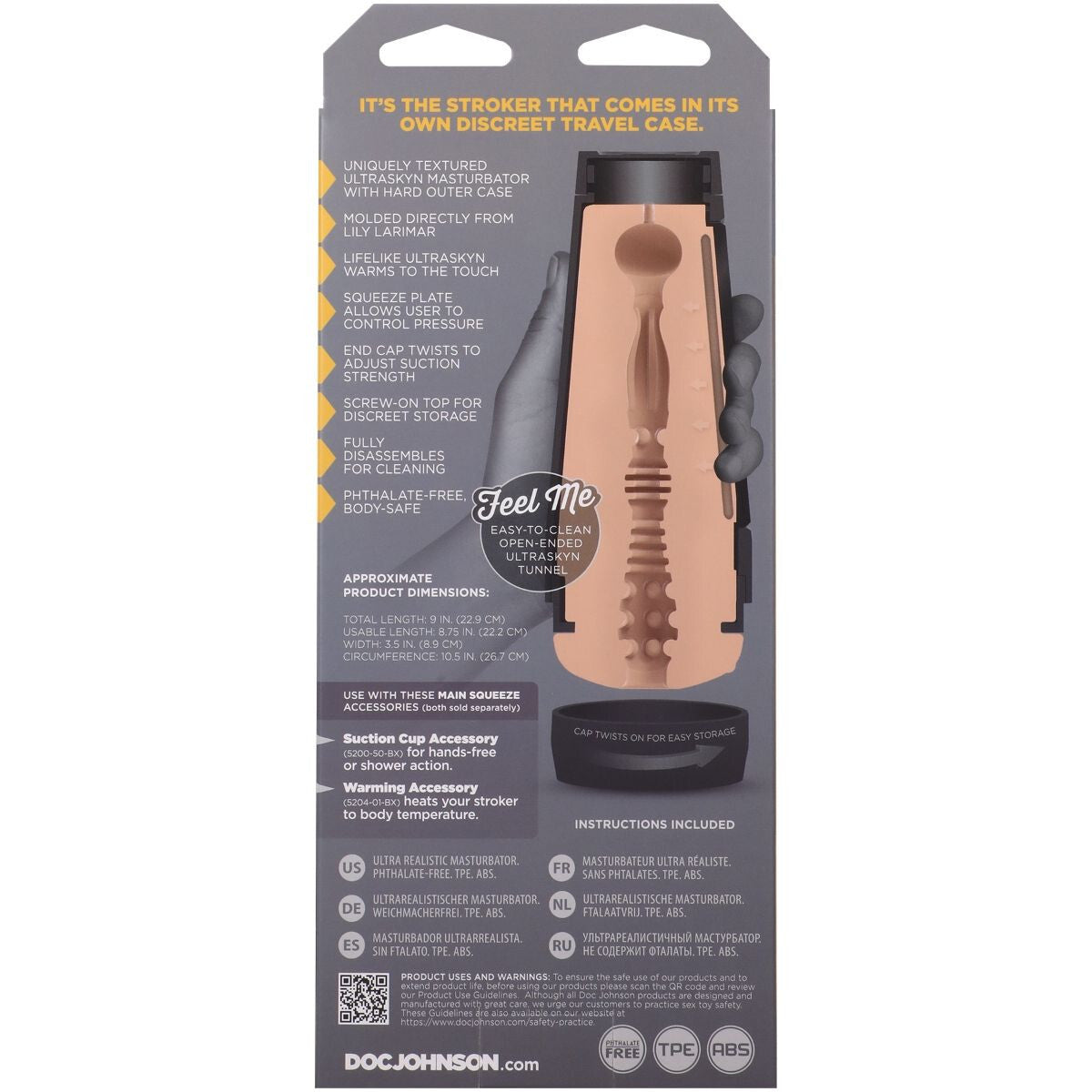 Packaging of a stroker with text and branding on a white background
