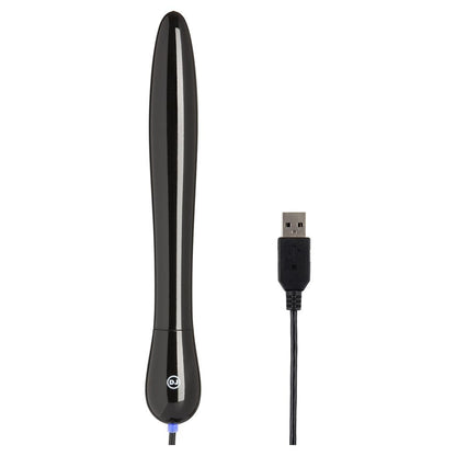 Black USB device with a cable on a white background