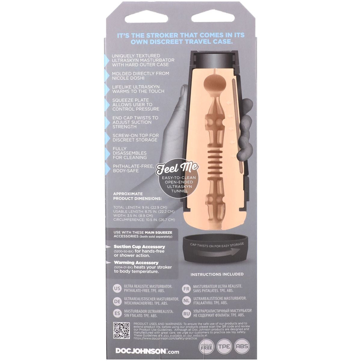 Product packaging with a sex toy and text on a gray background