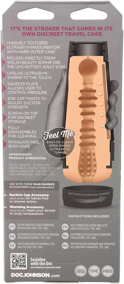 Product packaging of a sex toy with text and branding on a gray background