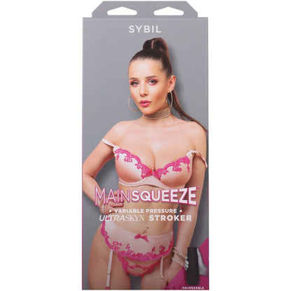 Product packaging for 'Mainsqueeze' with a model wearing lingerie, featuring the brand 'Sybil'.