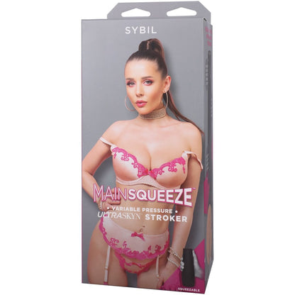 Product packaging for SYBIL Mainsqueeze with a model wearing lingerie.