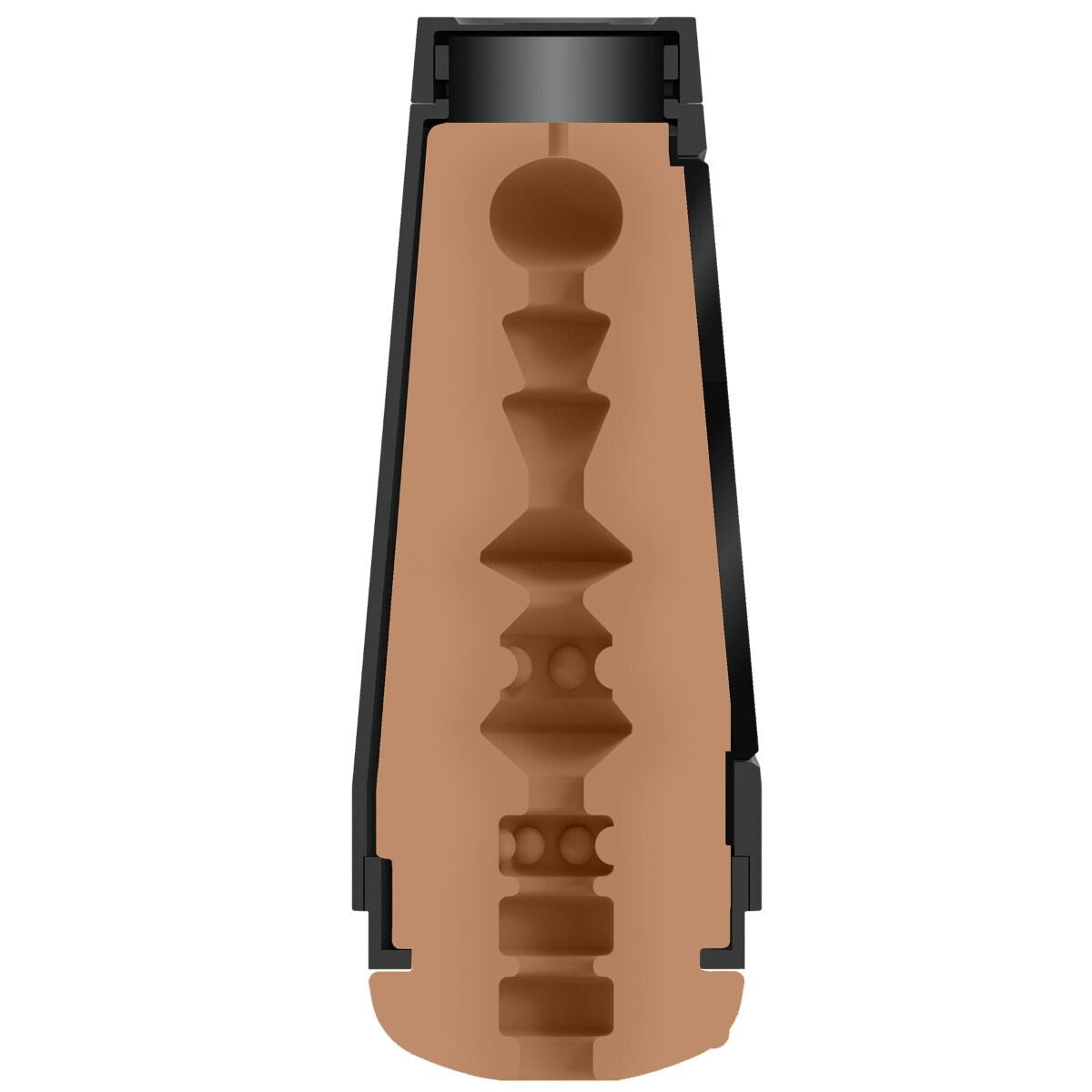 Brown masturbator with black case on a white background