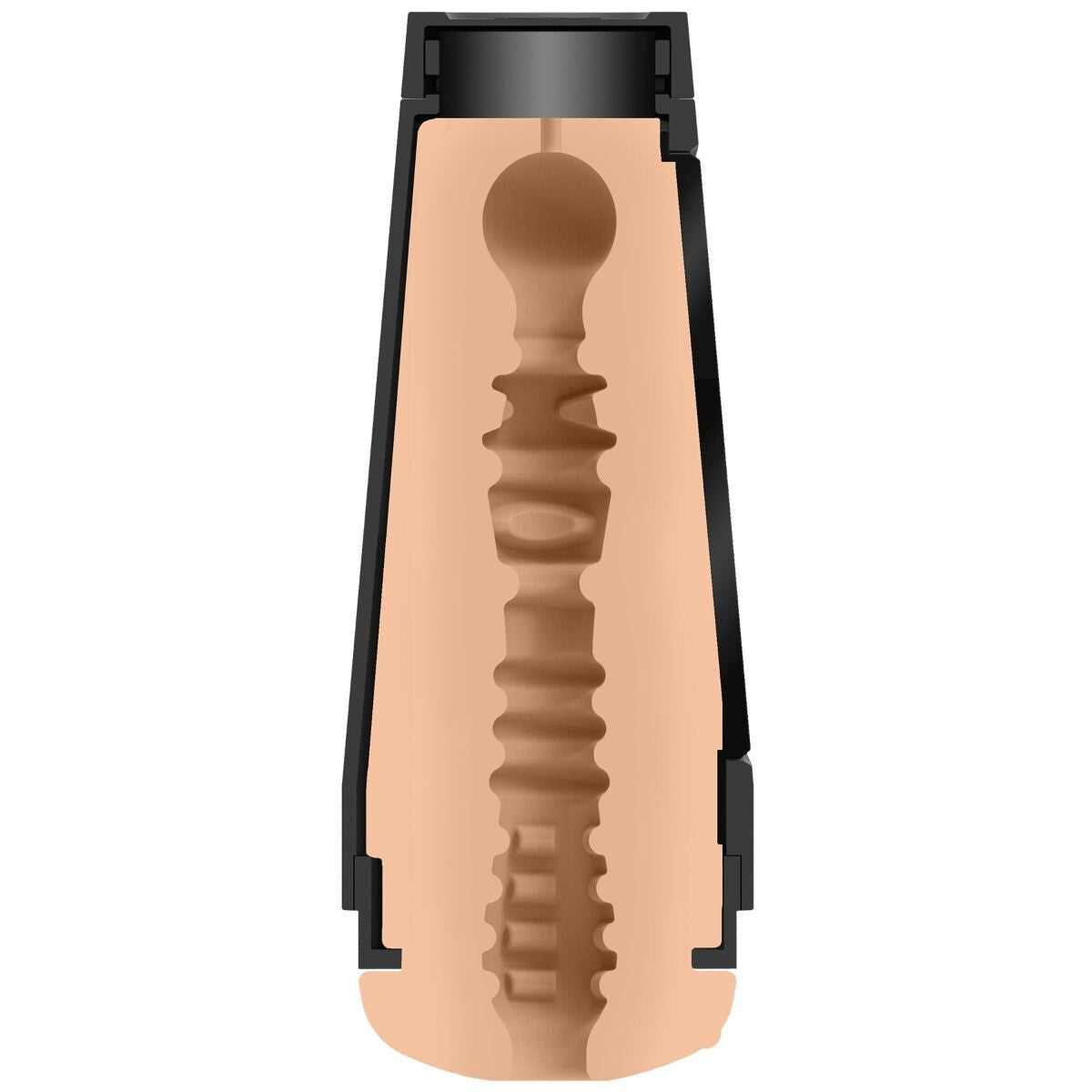 sex toy with black cap on a white background