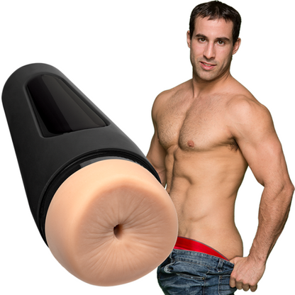 Black and beige masturbator with a man in red underwear and jeans on a white background