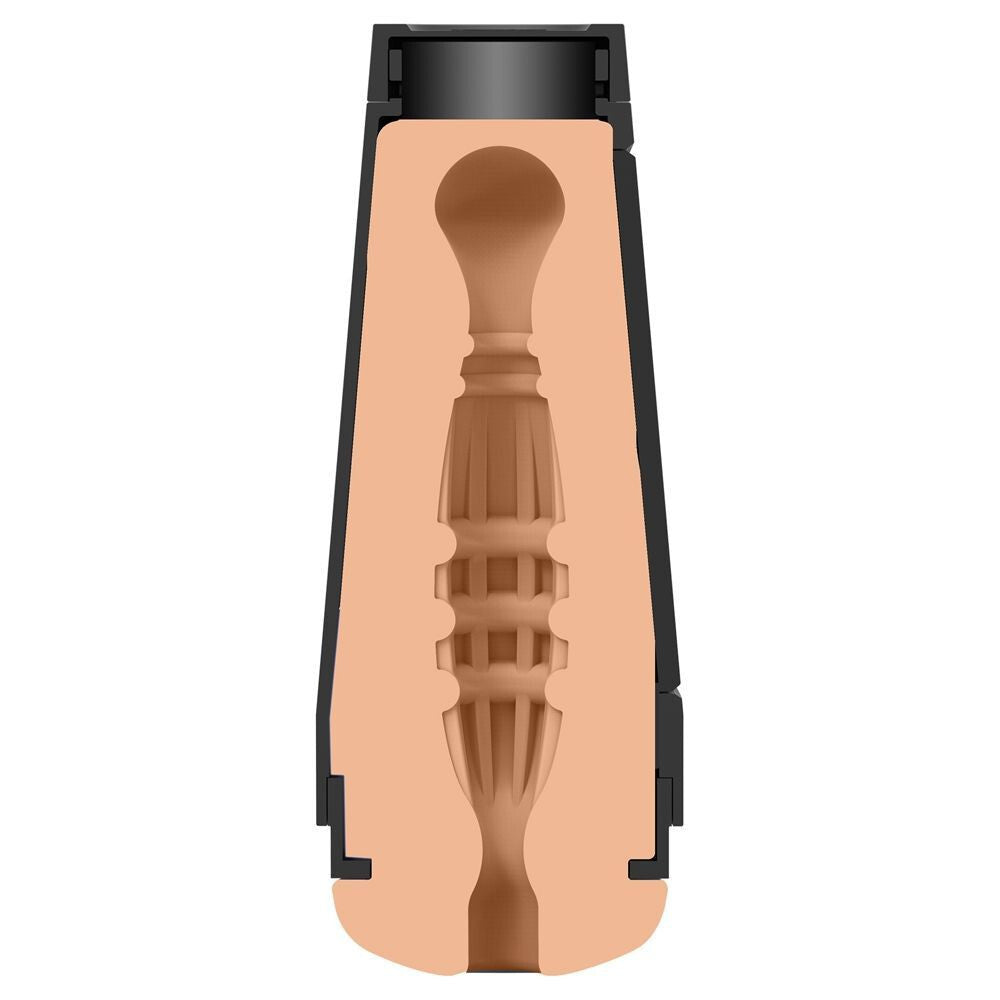 Internals of a masturbator with black case on a white background
