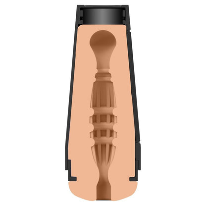 Internals of a masturbator with black case on a white background