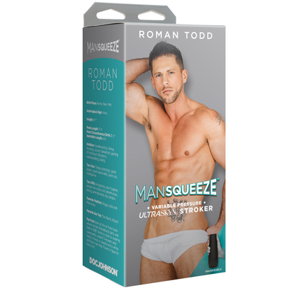 Mansqueeze product packaging with a model on a white background