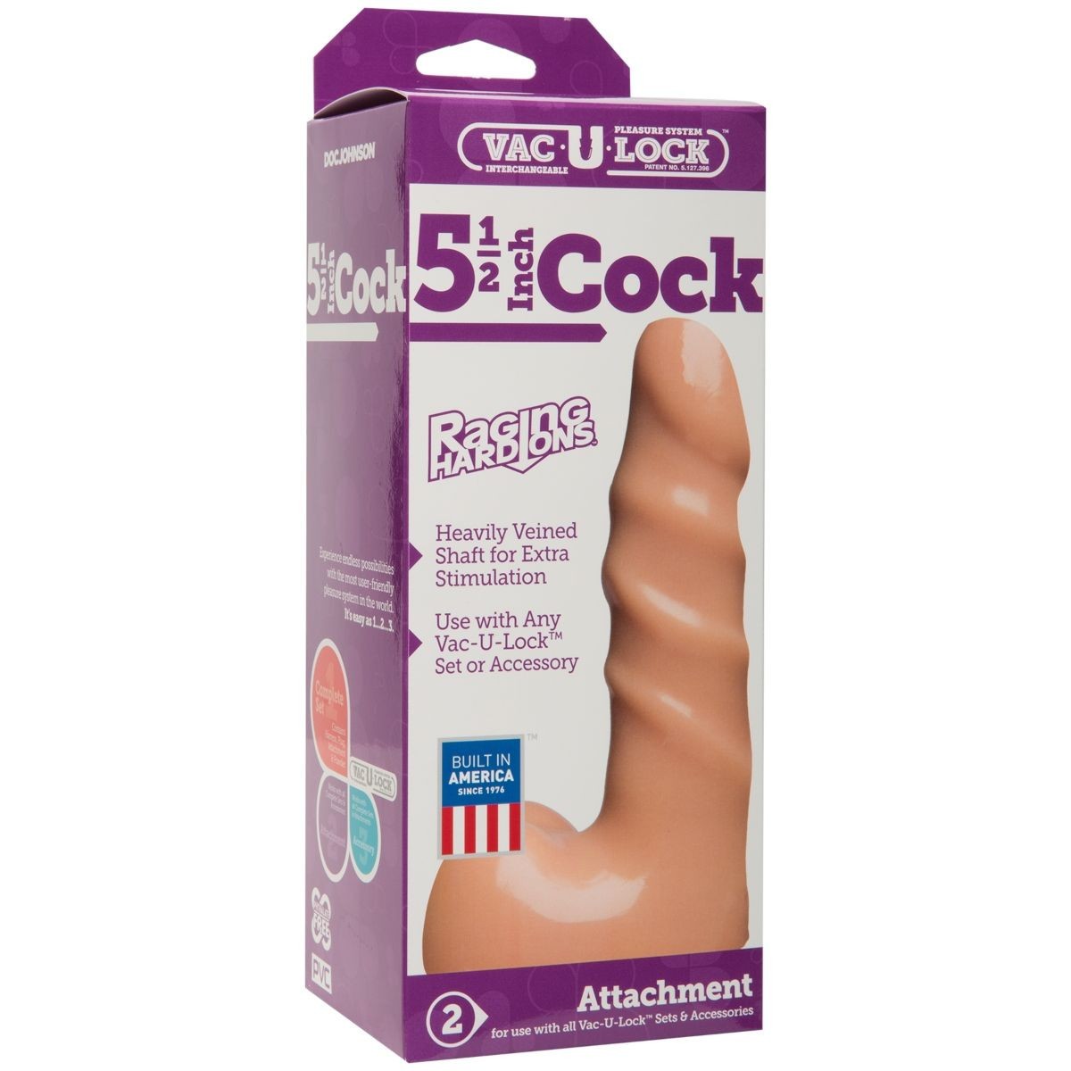 Vac-U-Lock 5 inch Cock attachment packaging on a white background
