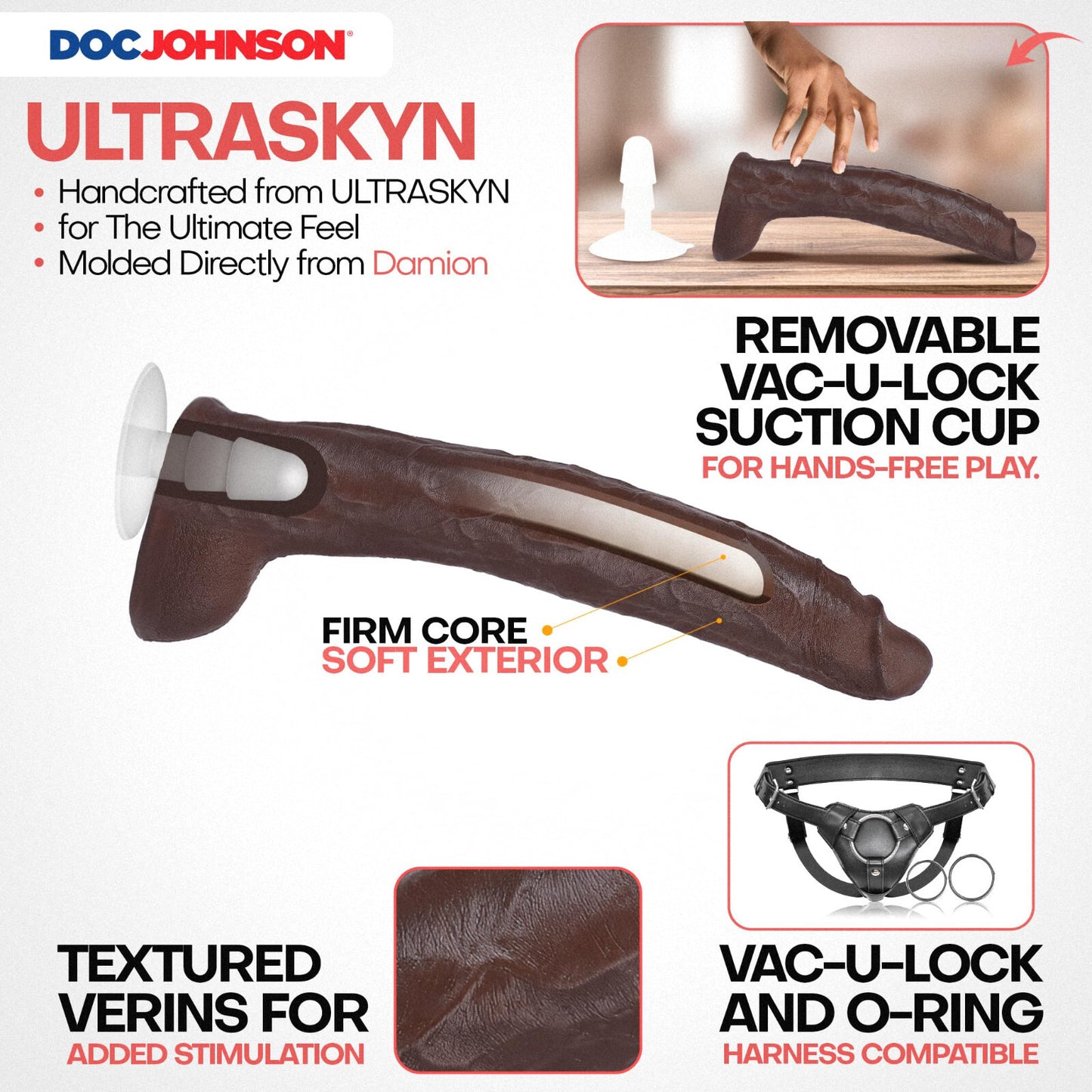 Product advertisement for Doc Johnson Ultraskyn with text and images of the product.