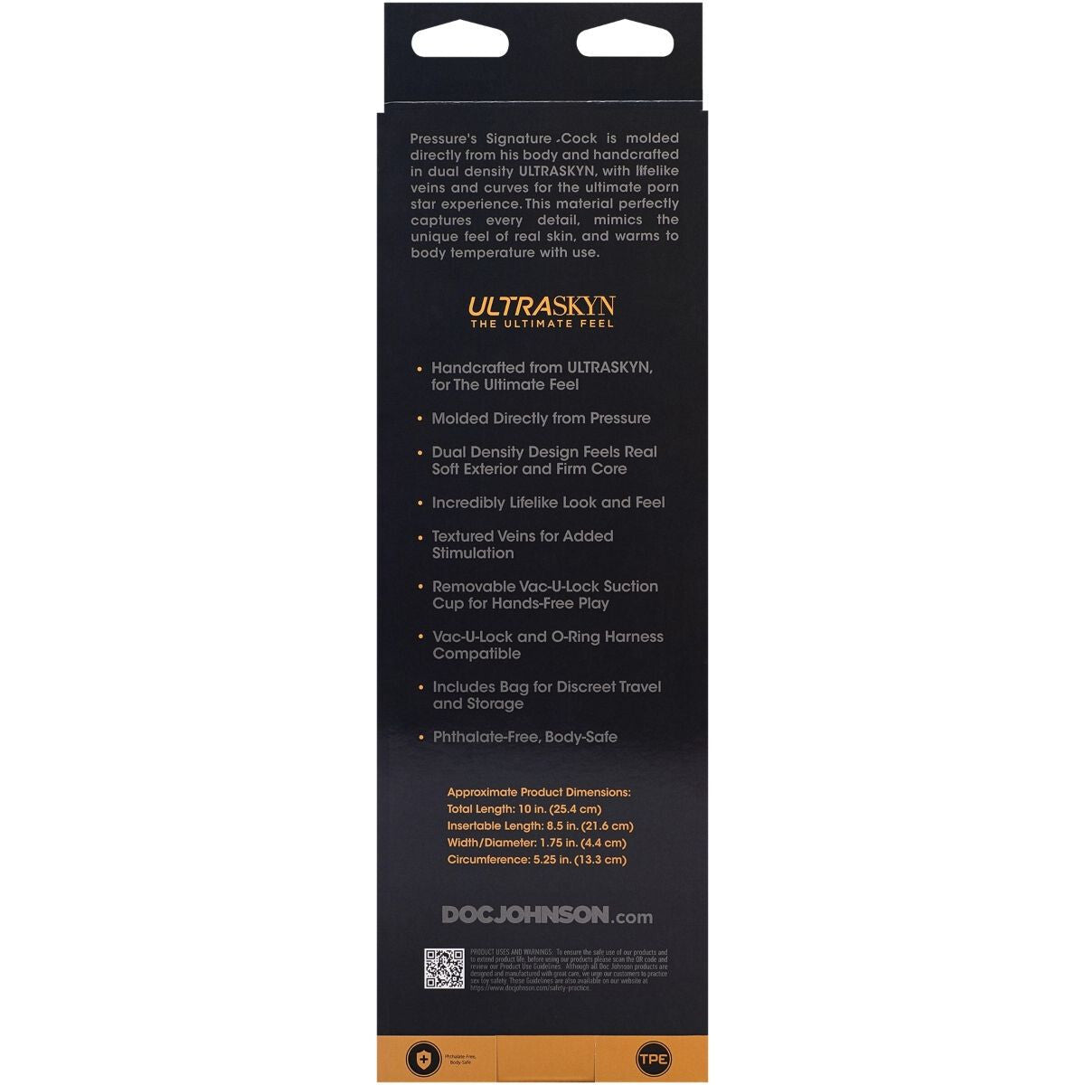 Back of a product packaging with text and branding on a white background