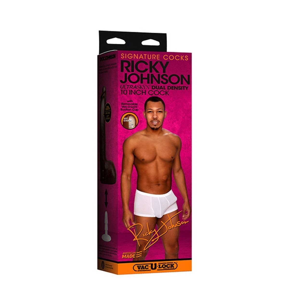 Ricky Johnson product packaging with a man on a pink background
