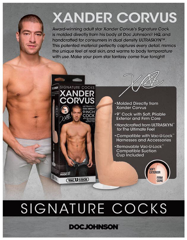Xander Corvus Signature Cock product packaging with a man on a gray background