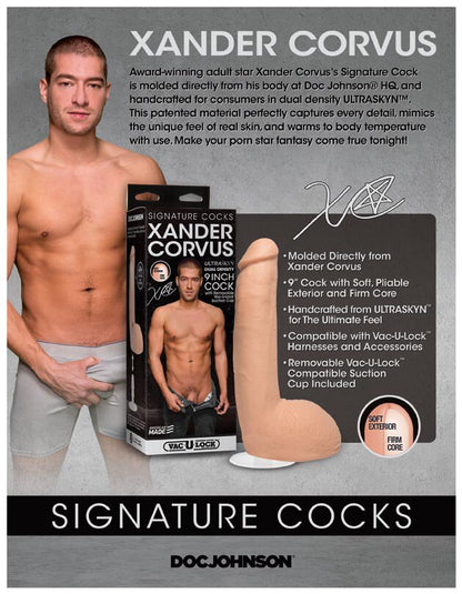 Xander Corvus Signature Cock product packaging with a man on a gray background