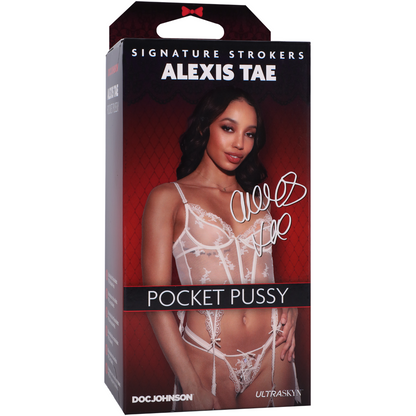 Product packaging for 'Pocket Pussy' by Alexis Tae with a model wearing lingerie on a white background.