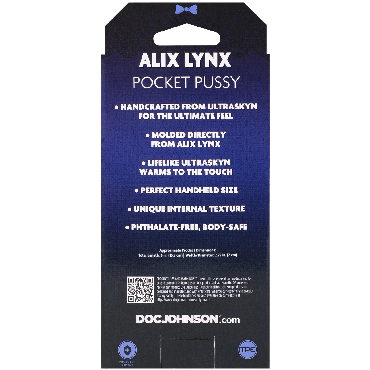 Alix Lynx Pocket Pussy packaging with product details on a white background