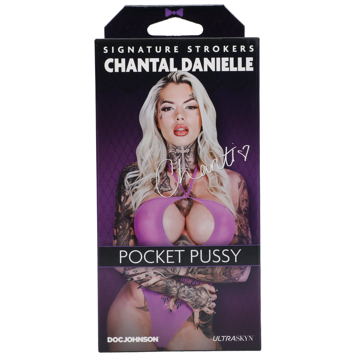 Product packaging for 'Pocket Pussy' by Chantal Danielle with a purple theme.