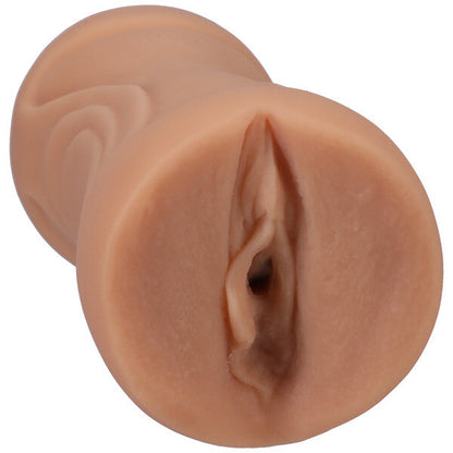 Realistic silicone vagina masturbator on a white background