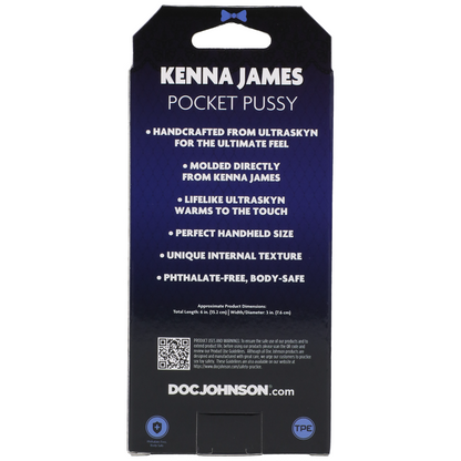 Kenna James product packaging with branding and product details on a white background