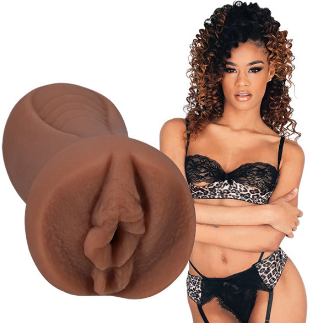 Scarlit Scandal in leopard print lingerie beside her signature stroker