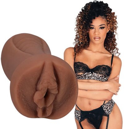 Scarlit Scandal in leopard print lingerie beside her signature stroker