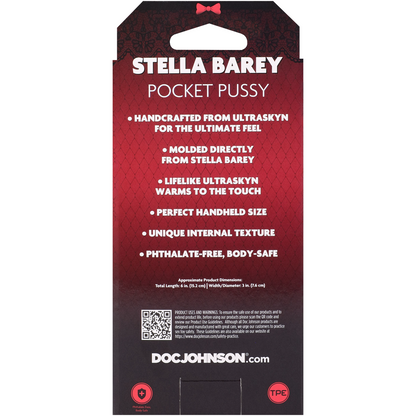 Stella Barey pocket Pussy packaging with product details on a white background