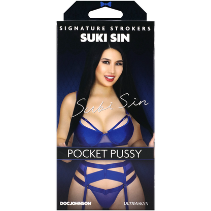 Product packaging for 'Pocket Pussy' by Suki Sin with branding and product name displayed.