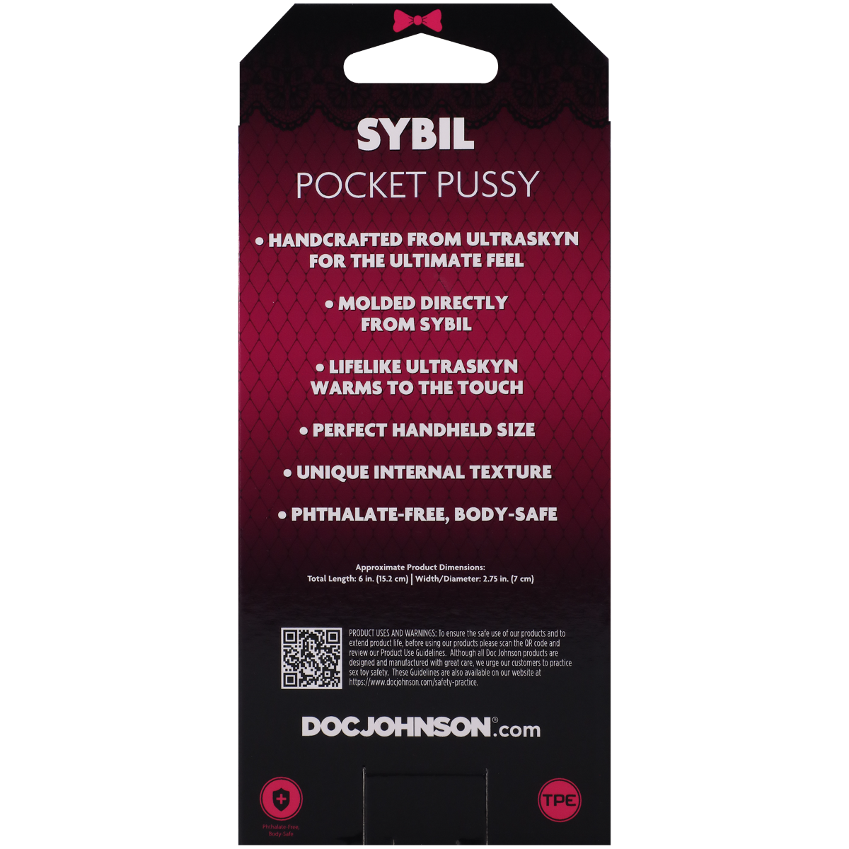 SYBIL Pocket Pussy packaging with product details on a white background