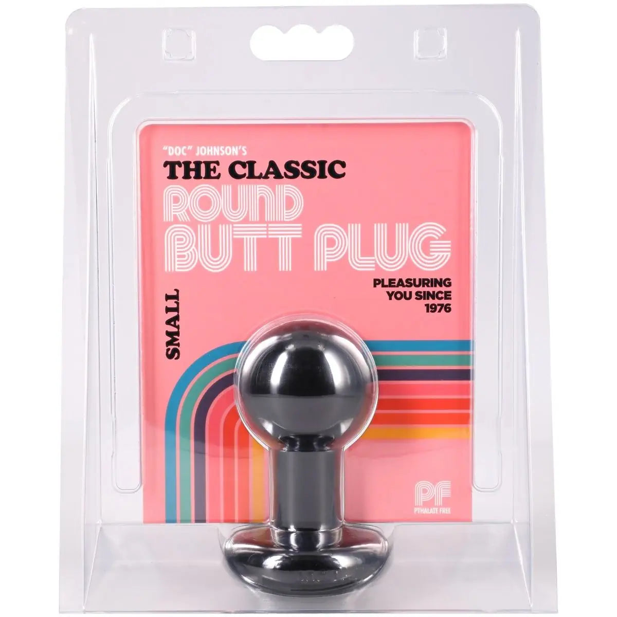 Doc Johnson The Classic Round Anal Butt Plug packaging on a white background
