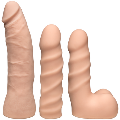 Three silicone sex toys on a white background