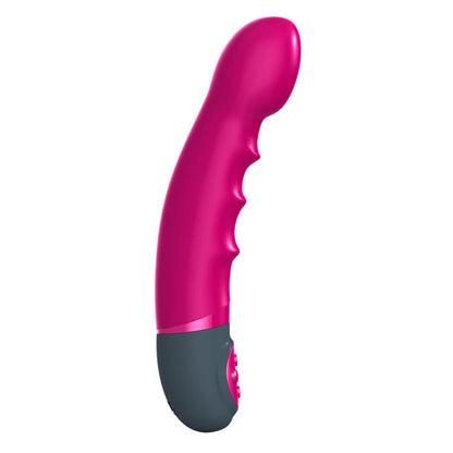 Pink and gray curved massager vibrator on a white background