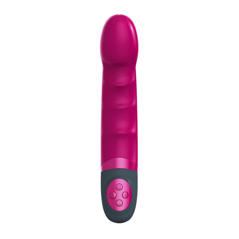 Pink and black electronic massage device on a white background