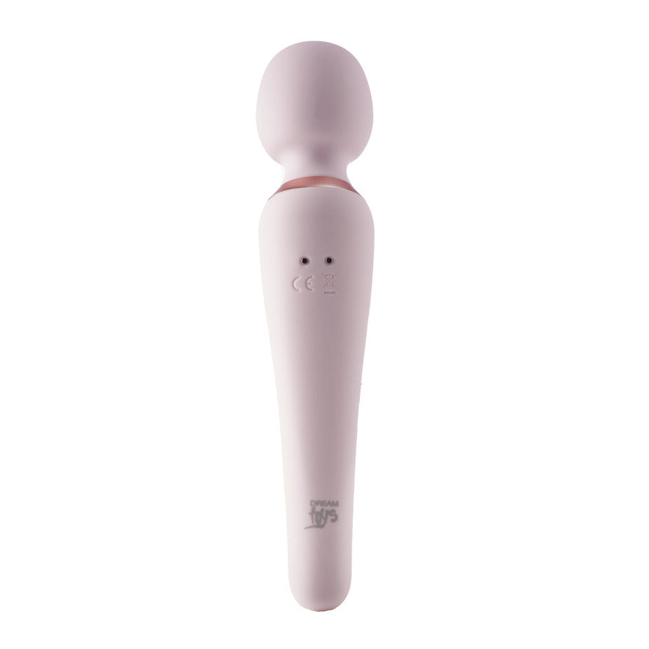 Pink handheld electronic massage device on a white background