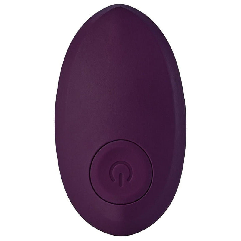 Purple oval-shaped device with a power symbol on a white background