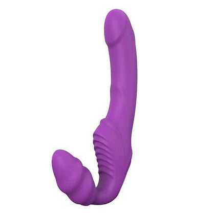 Purple silicone strapless strap-on on a white background