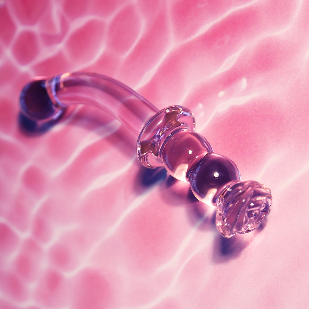 Dream Toys Glaze Glass Rosebud G-Spot Beaded 8 Inch Curved Dildo 