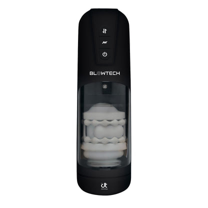 Black blowtorch auto stroker masturbator with control panel on a white background