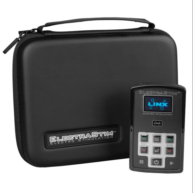 ElectraStim Linx Dual Channel App Controlled E-Stim Tens Electro Stimulator on a white background